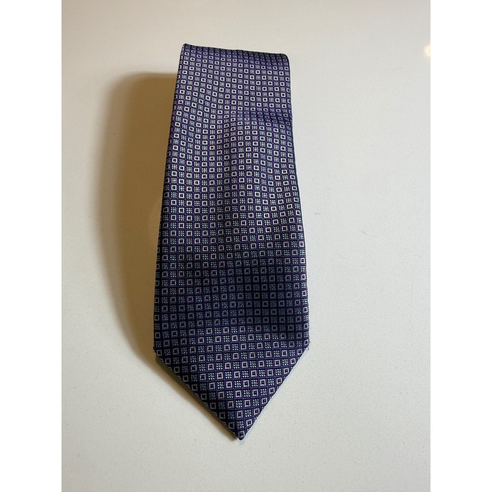 Canali 1934 100% Silk Necktie Purple Geometric Square Pattern Made in Italy